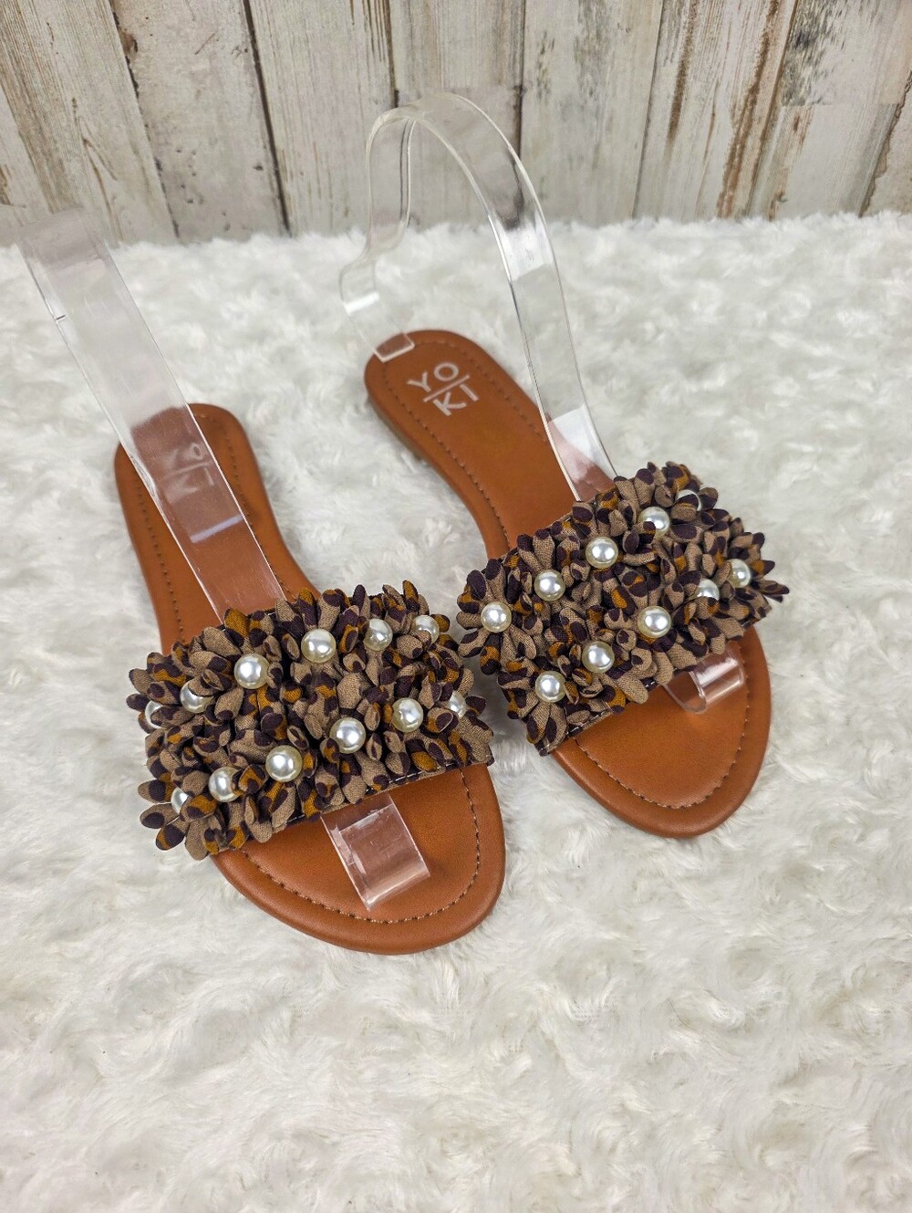 Yoki Ivona Bead Embellished Slip On Sandals Brown Size 6